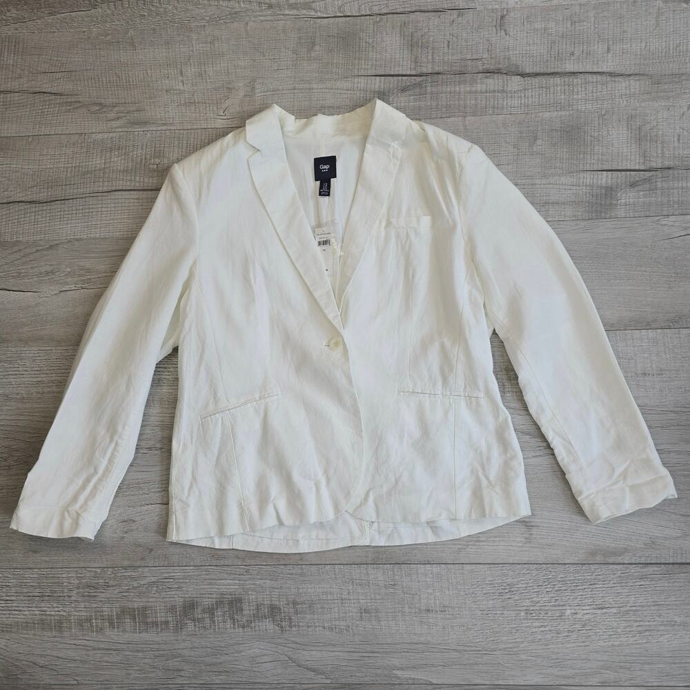 Gap Linen Blazer/Coat Sz 18 White WMNS One Button Notch Collar Long Sleeve Work